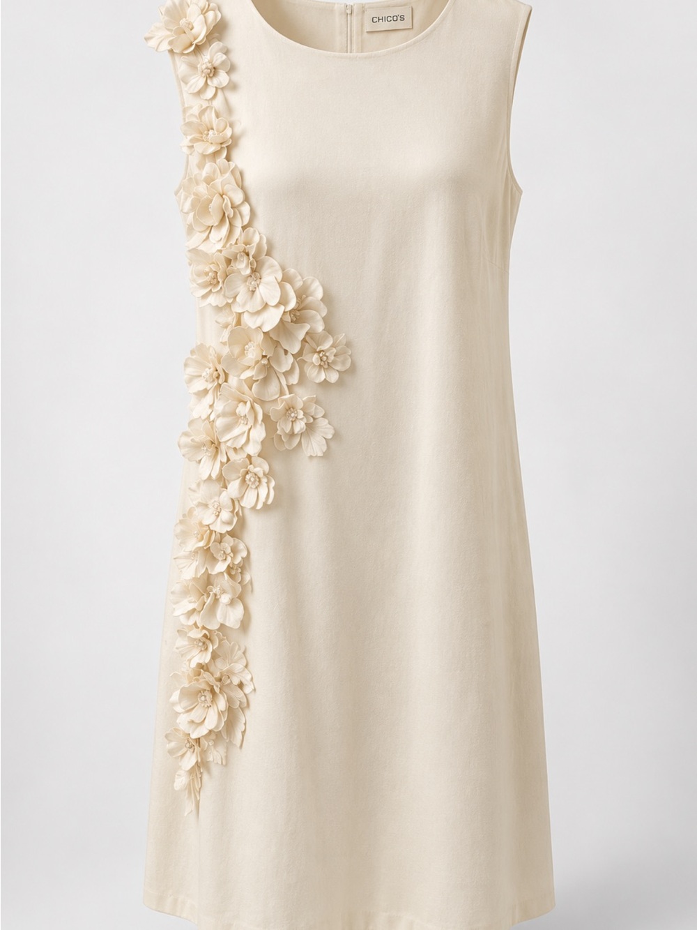 Chico's Cream Floral Appliqué Sleeveless Shift Dress
